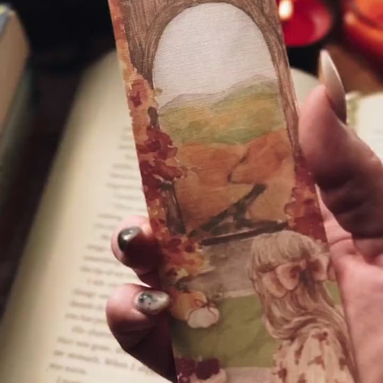 Fall Girl Cozy Bookmark, Autumn Leaves Watercolor Bookish Gift, Pumpkin Spice Reader Gift