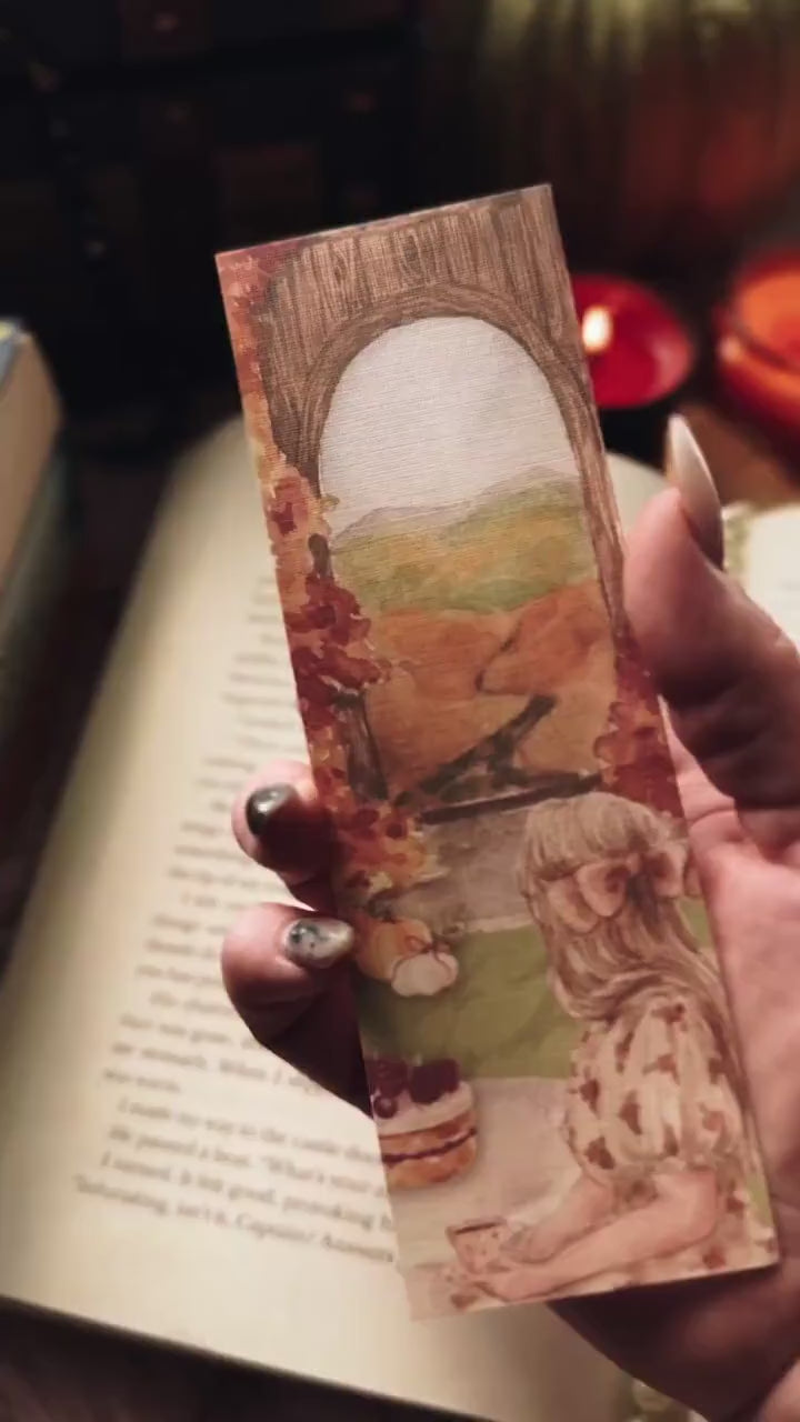 Fall Girl Cozy Bookmark, Autumn Leaves Watercolor Bookish Gift, Pumpkin Spice Reader Gift