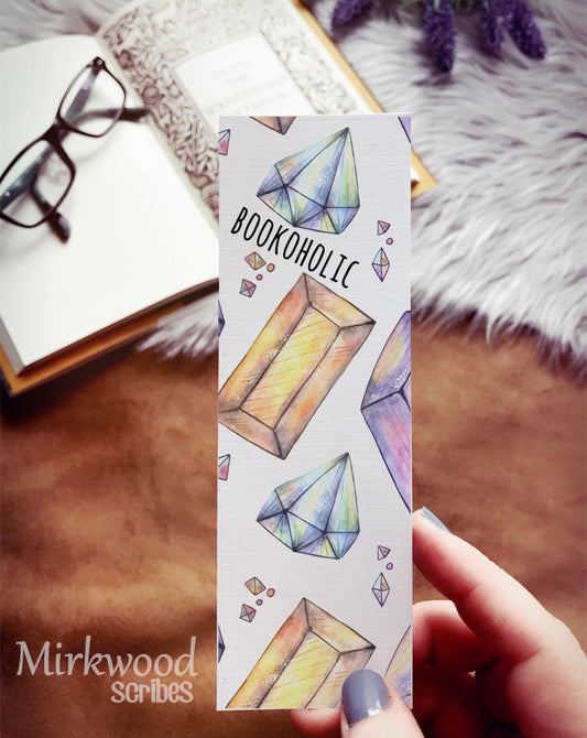 Bookoholic Watercolor Crystals and Gems Bookmark