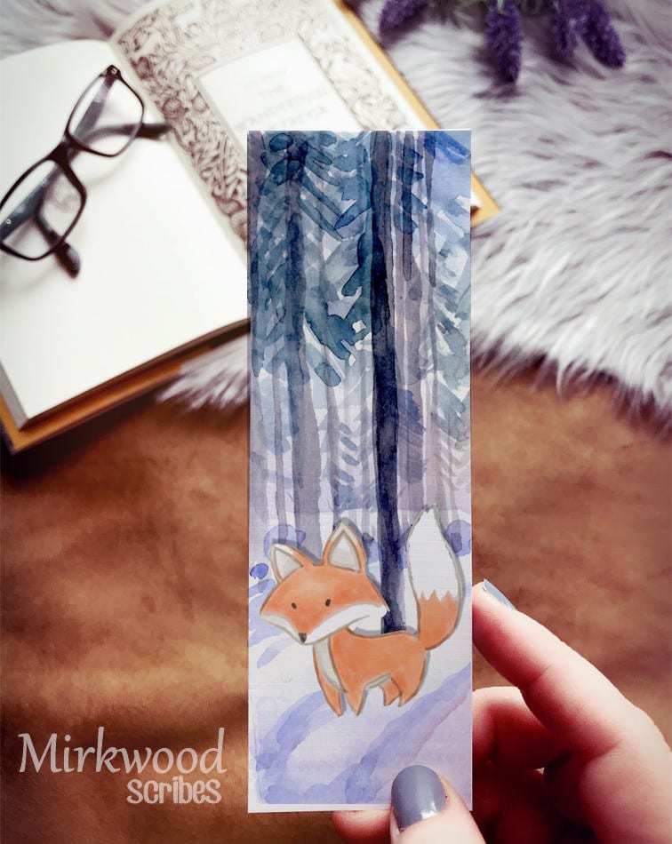 Snow Fox Watercolor Bookmark