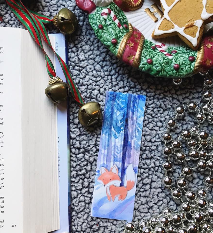 Snow Fox Watercolor Bookmark