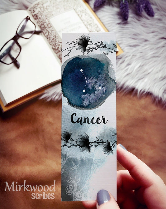 Watercolor Cancer Crab Zodiac Bookmark