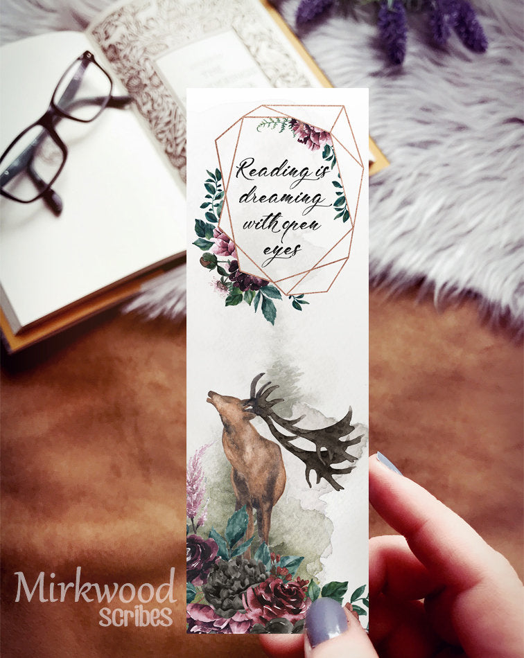 Dreamy Forest Stag Watercolor Bookmark
