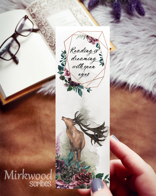Dreamy Forest Stag Watercolor Bookmark