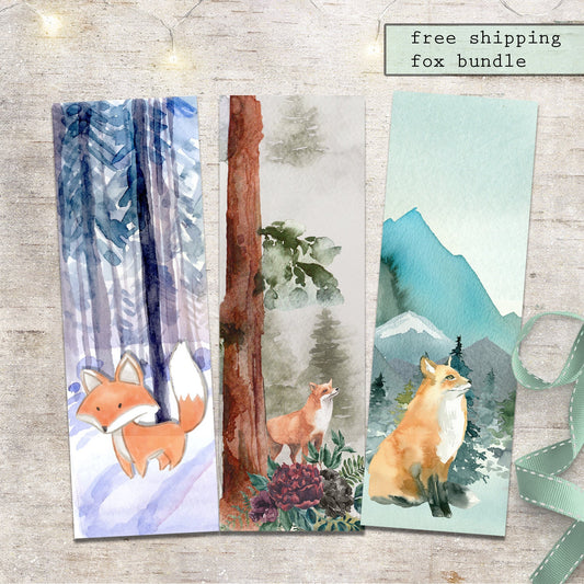 Fox Watercolor Bookmark Bundle