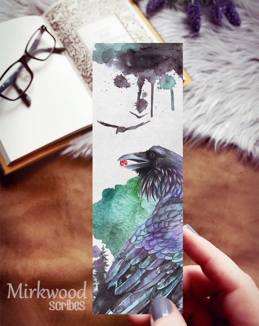 Watercolor Raven Bookmark