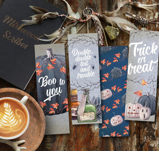 Printable Watercolor Halloween Trick or Treat Pumpkins Bookmarks Set