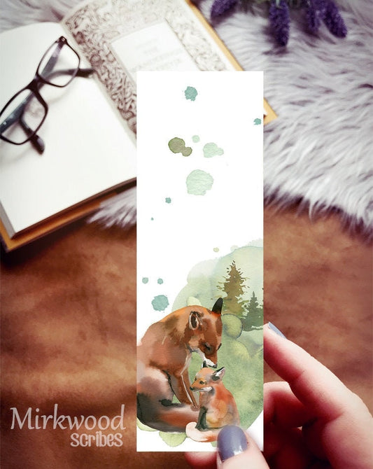 Mom and Baby Foxes Watercolor Bookmark