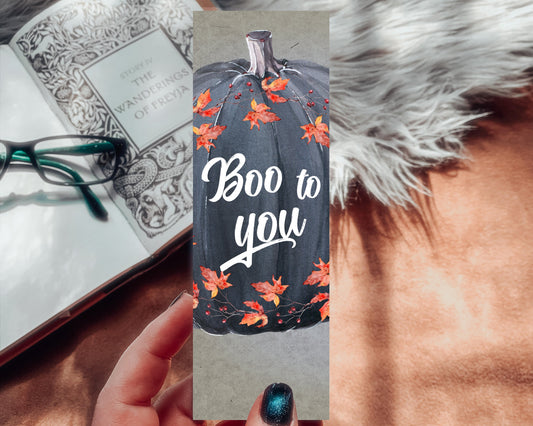 Boo to You Halloween Pumpkin Watercolor Bookmark