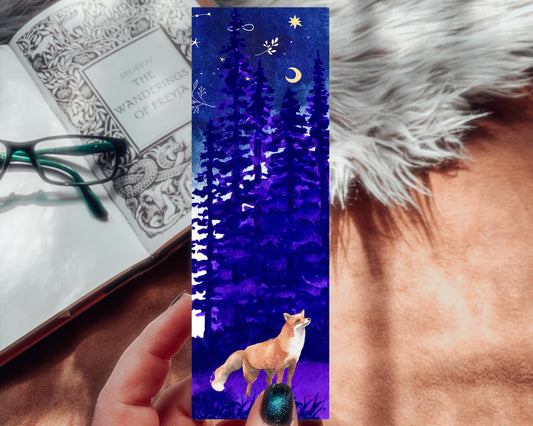 Galaxy Night Fox Watercolor Bookmark