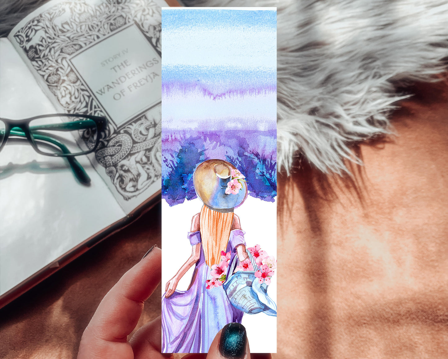Watercolor Girl Spring Flowers Bookmark