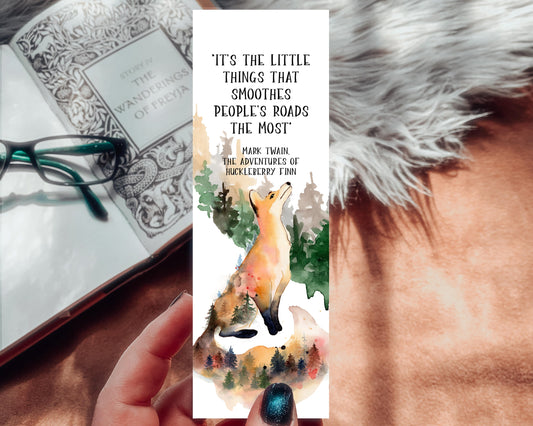 Mark Twain Huckleberry Finn Quote Watercolor Fox Bookmark
