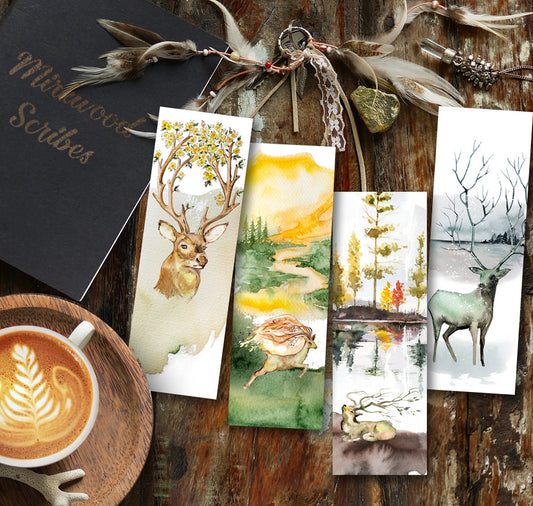 Printable Watercolor Deer Bookmarks Set