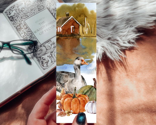 Autumn Pumpkin and Goose Watercolor Bookmark