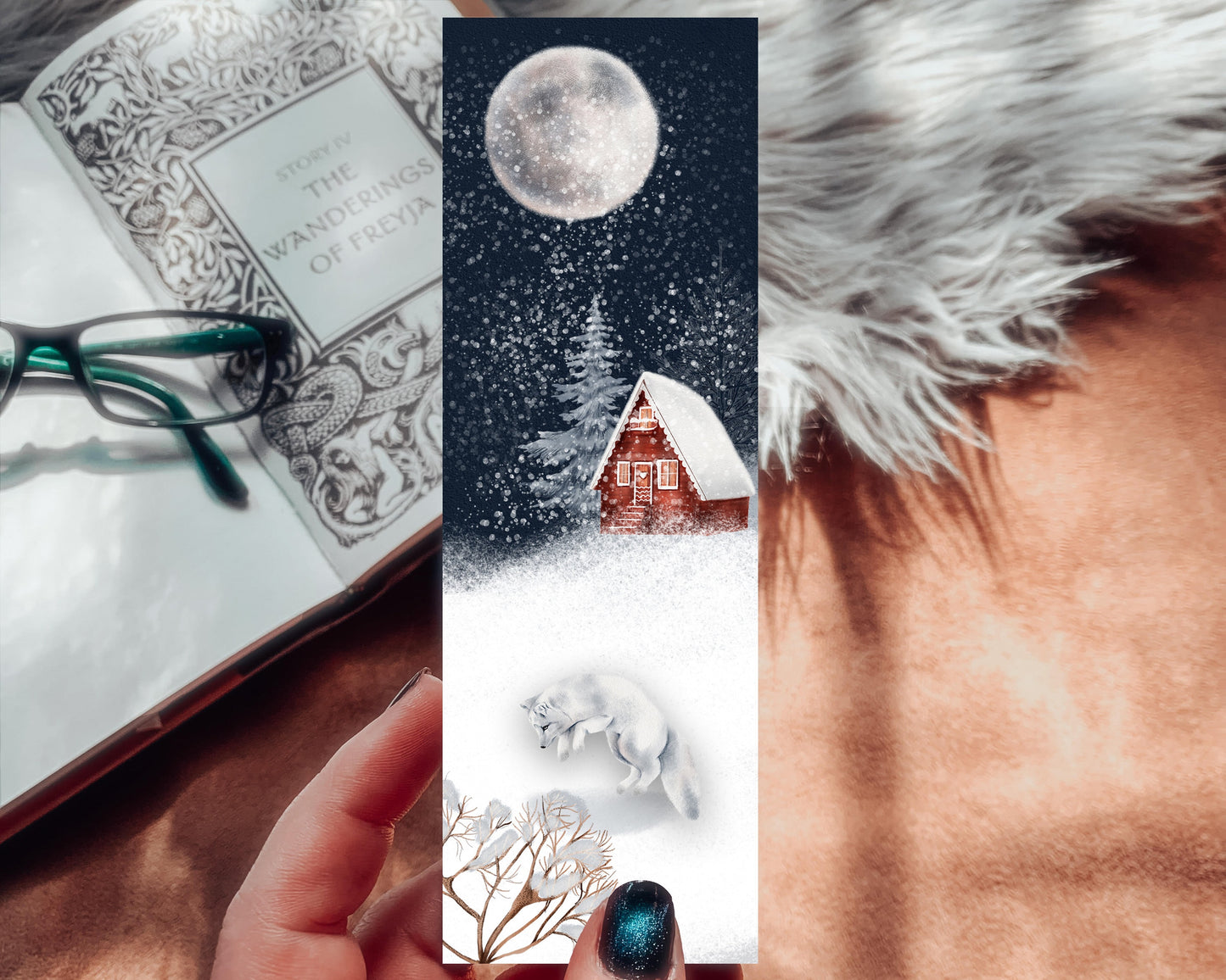 Arctic Fox Watercolor Bookmark
