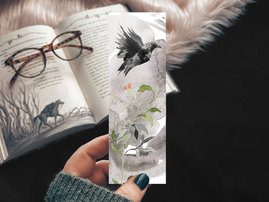Dark Raven Watercolor Bookmark
