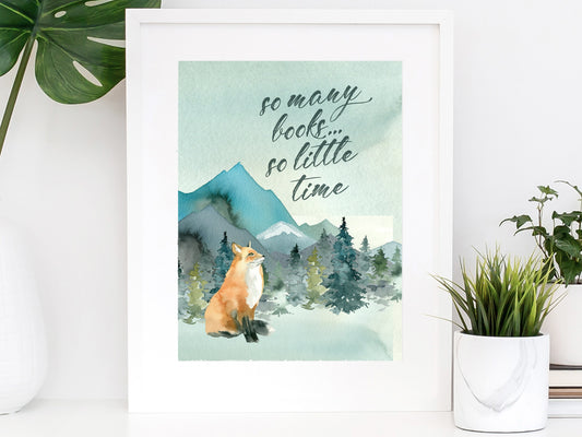 Watercolor Fox Book Lover Art Print