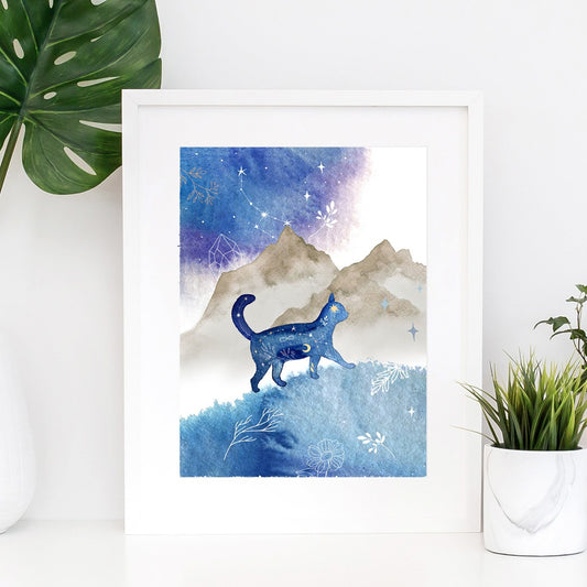 Galaxy Cat Watercolor Art Print