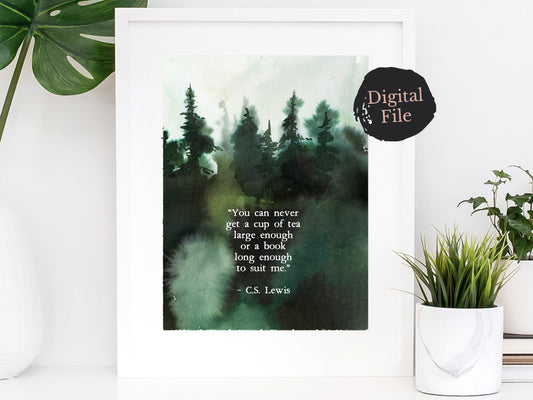 Printable Tea Quote Watercolor Forest Art Print