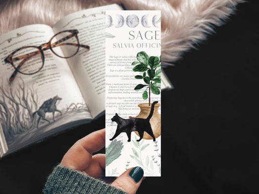Black Cat Spell Book Watercolor Bookmark