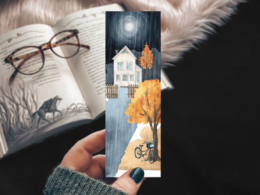 Mystery Moonlit House Watercolor Bookmark