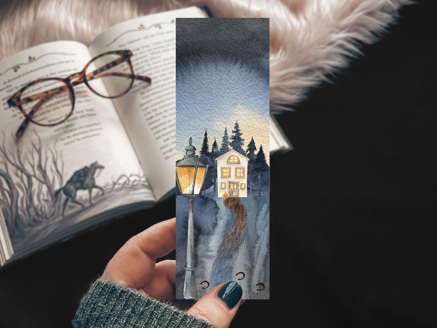 Fall Haunted House Watercolor Bookmark