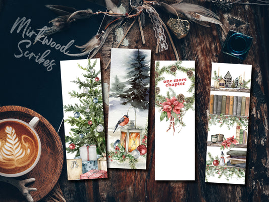 Printable Cozy Christmas Bookshelf Bookmarks Set