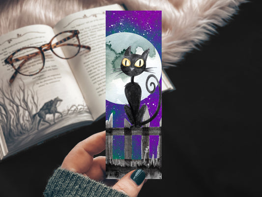 Black Cat Halloween Watercolor Bookmark