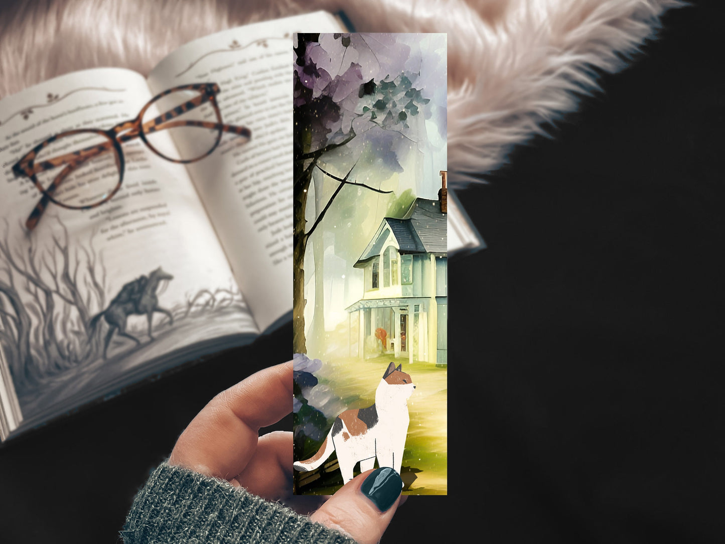 Cottagecore Village Cat Watercolor Bookmark