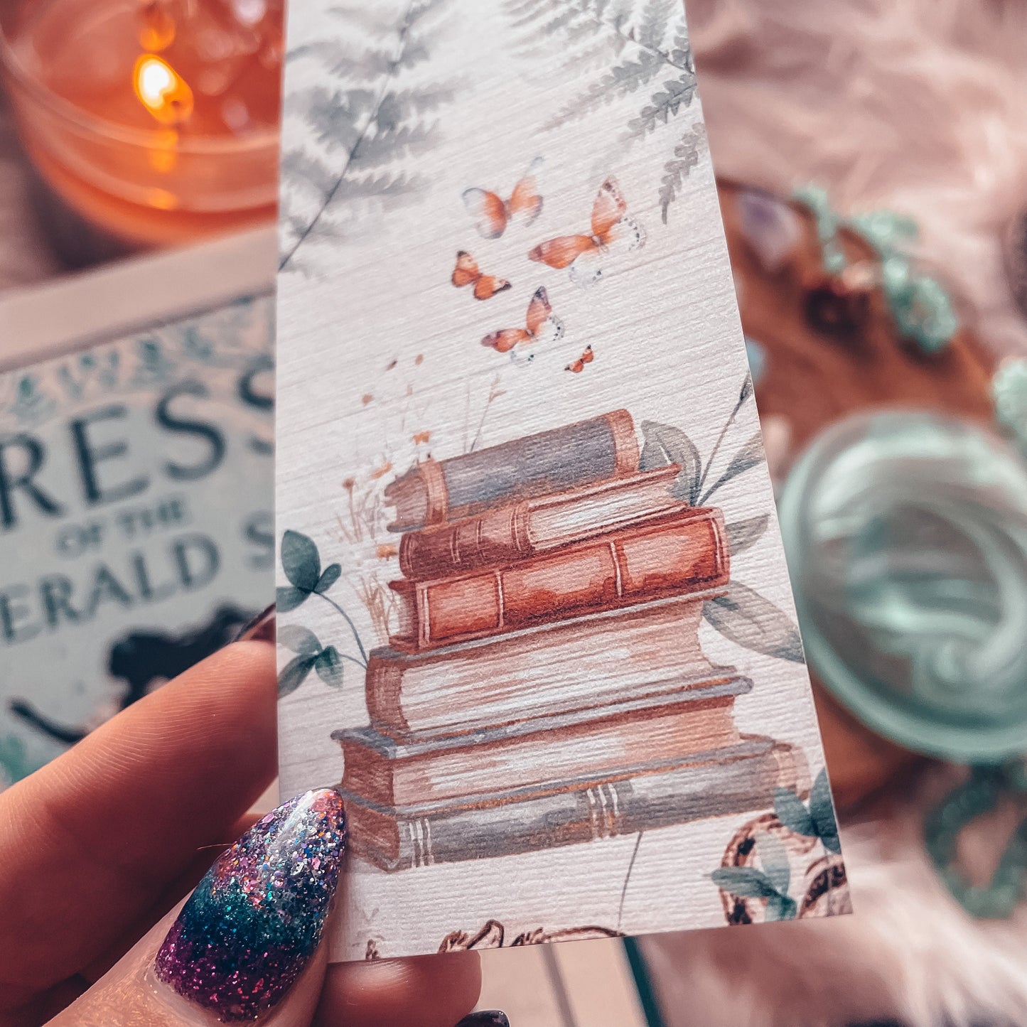 Cottagecore Summer Book Stack with Cozy Wildflowers Watercolor Bookmark