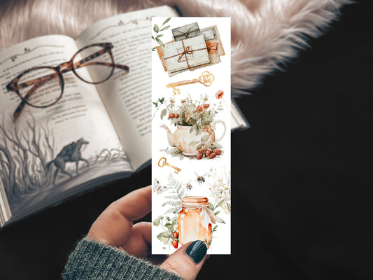Cottagecore Teapot Handmade Watercolor Bookmark