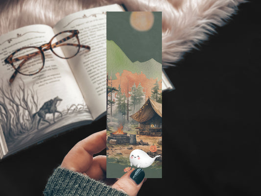 Halloween Camping Ghost Watercolor Bookmark