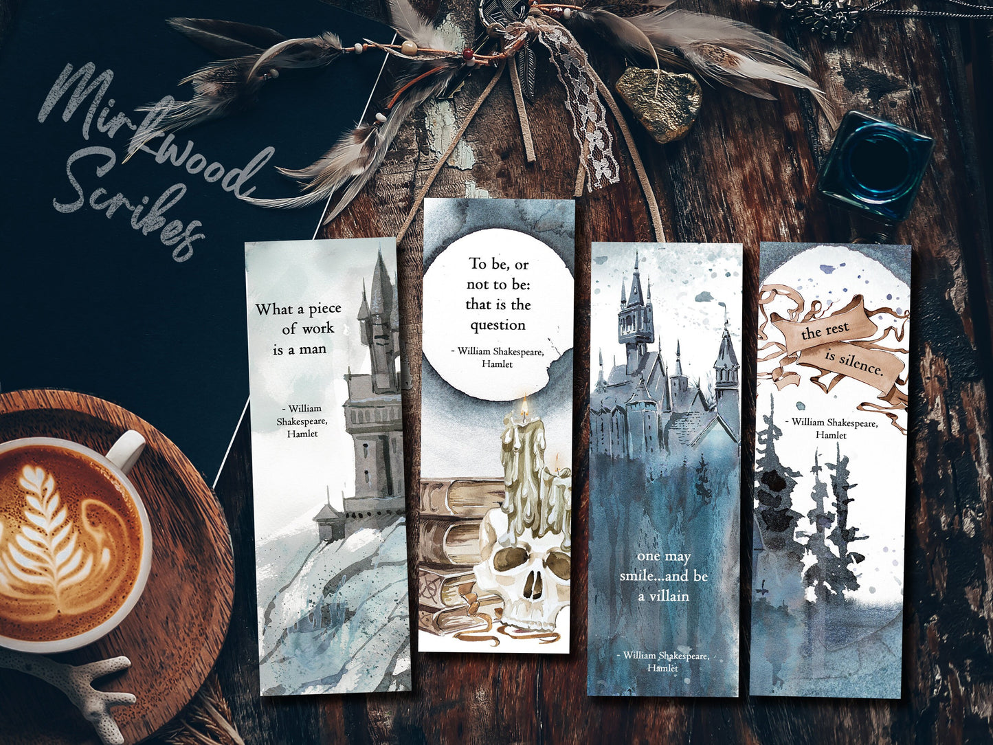 Printable Hamlet Watercolor Bookmarks Set