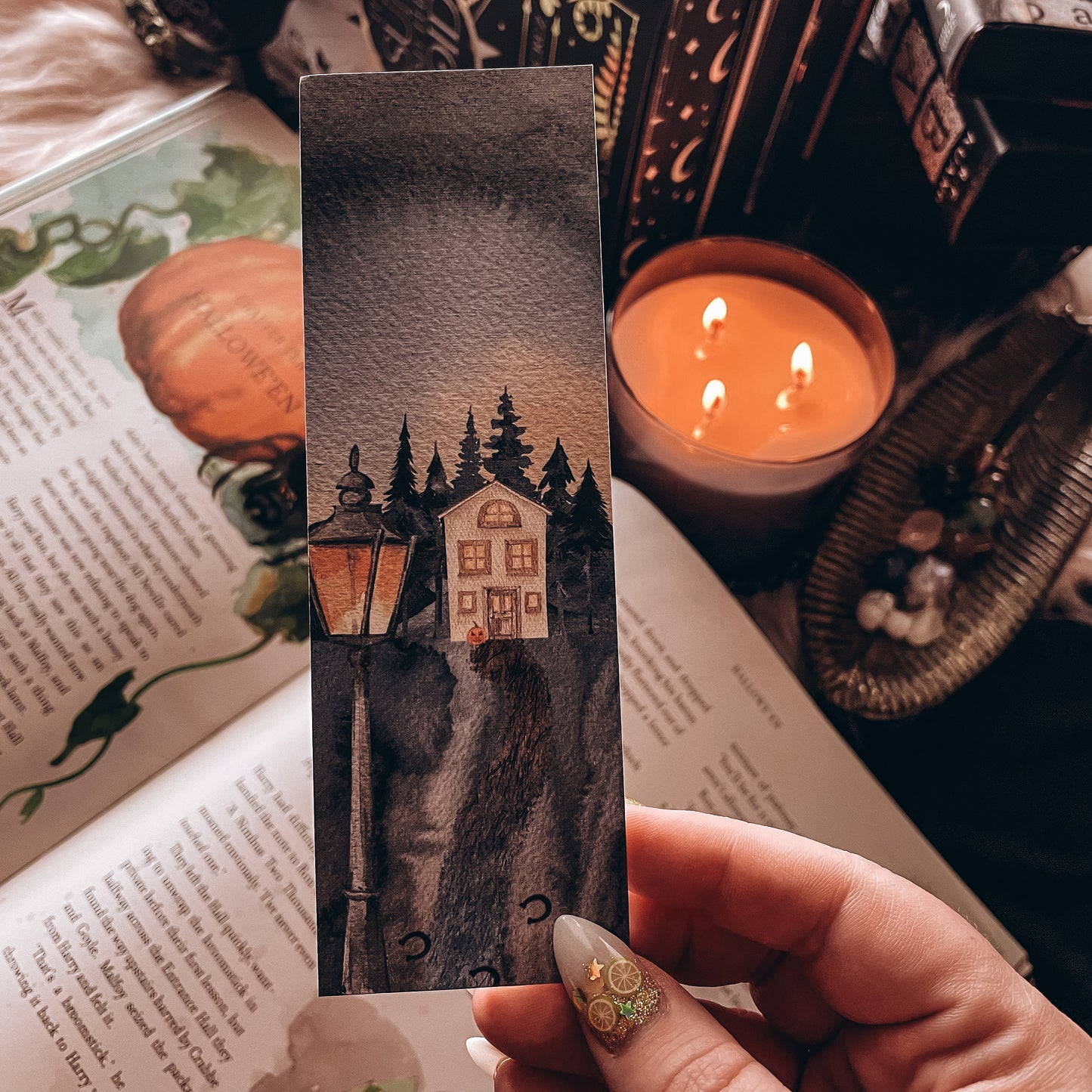 Fall Haunted House Watercolor Bookmark